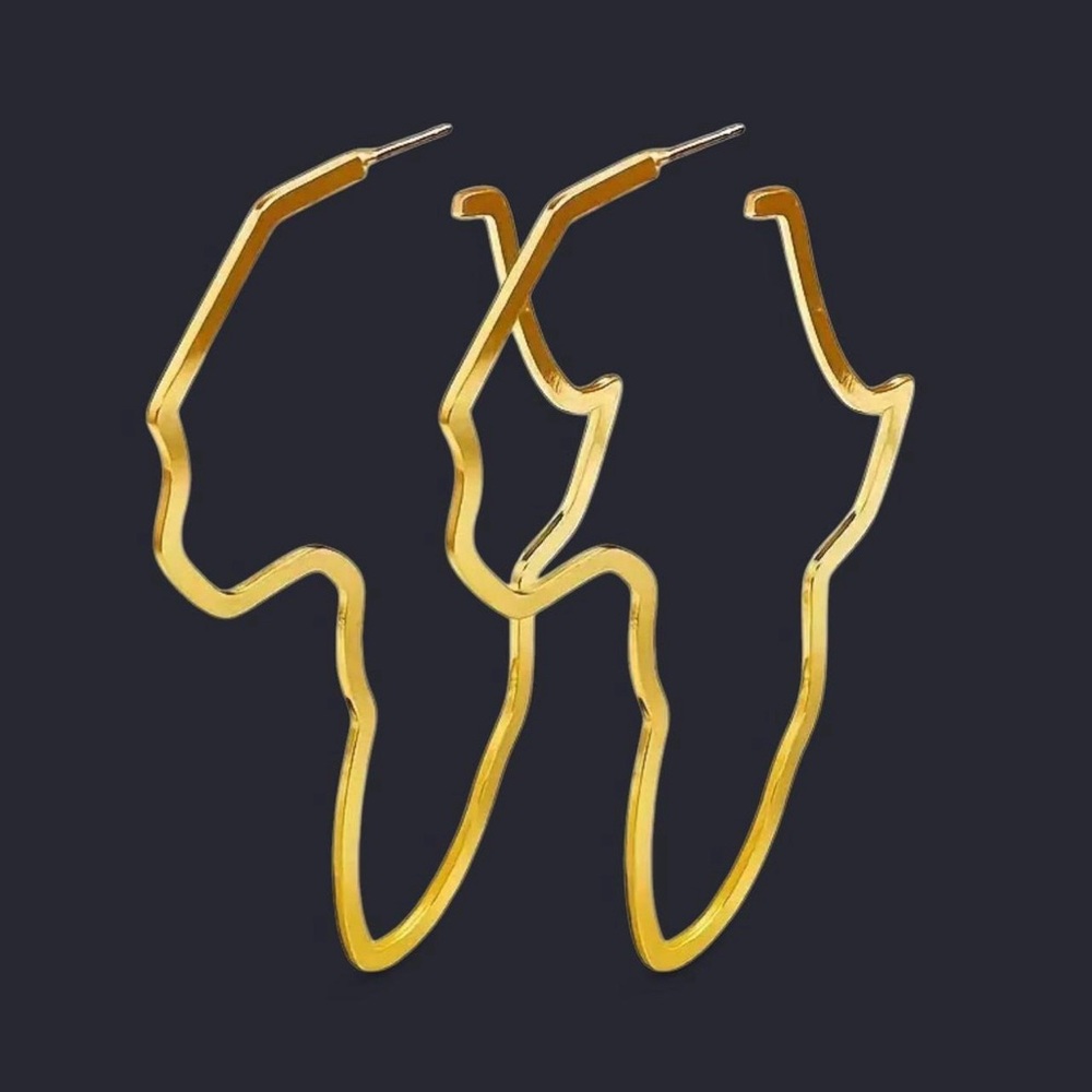 Unique Gold Plated Continent Hoop Earrings